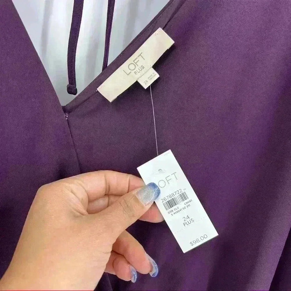 Loft Plus‎ Size Purple Petal Flutter Sleeve Tie Back Jumpsuit Size 24 NWT - Picture 13 of 14